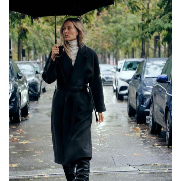NWT ZARA Wool Shawl Belted Coat XS - Picture 1 of 8